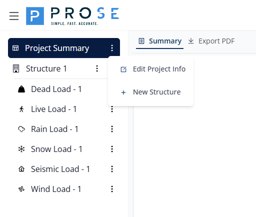 Project Summary Menu