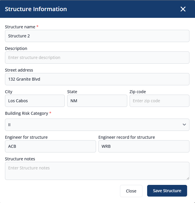 New Structure Modal