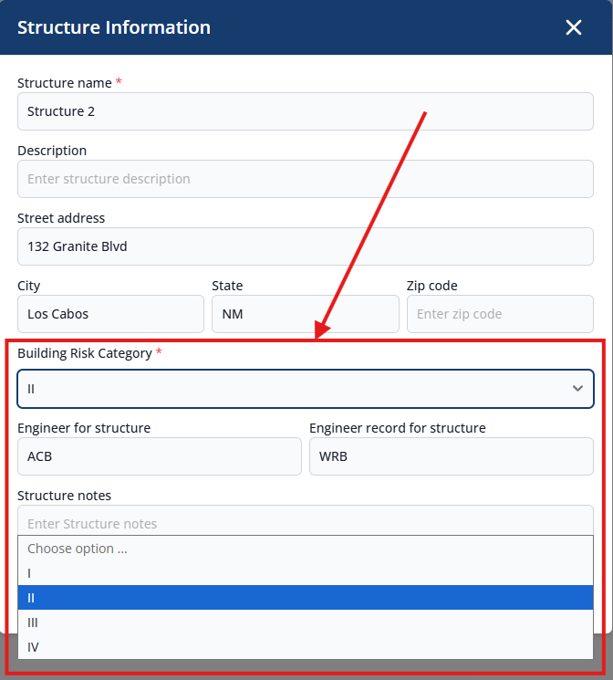 Risk Category Dropdown