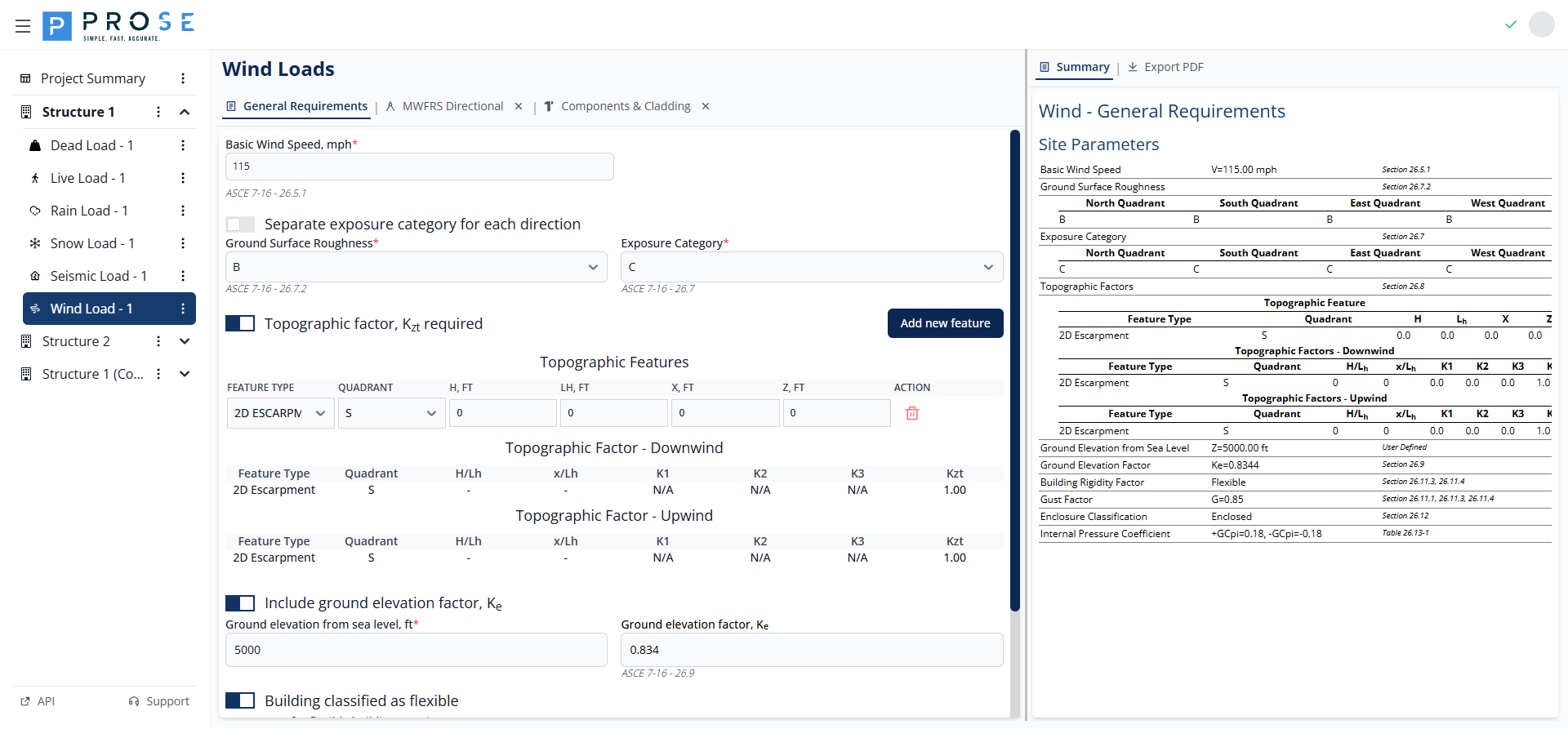 General Requirements Input Panel