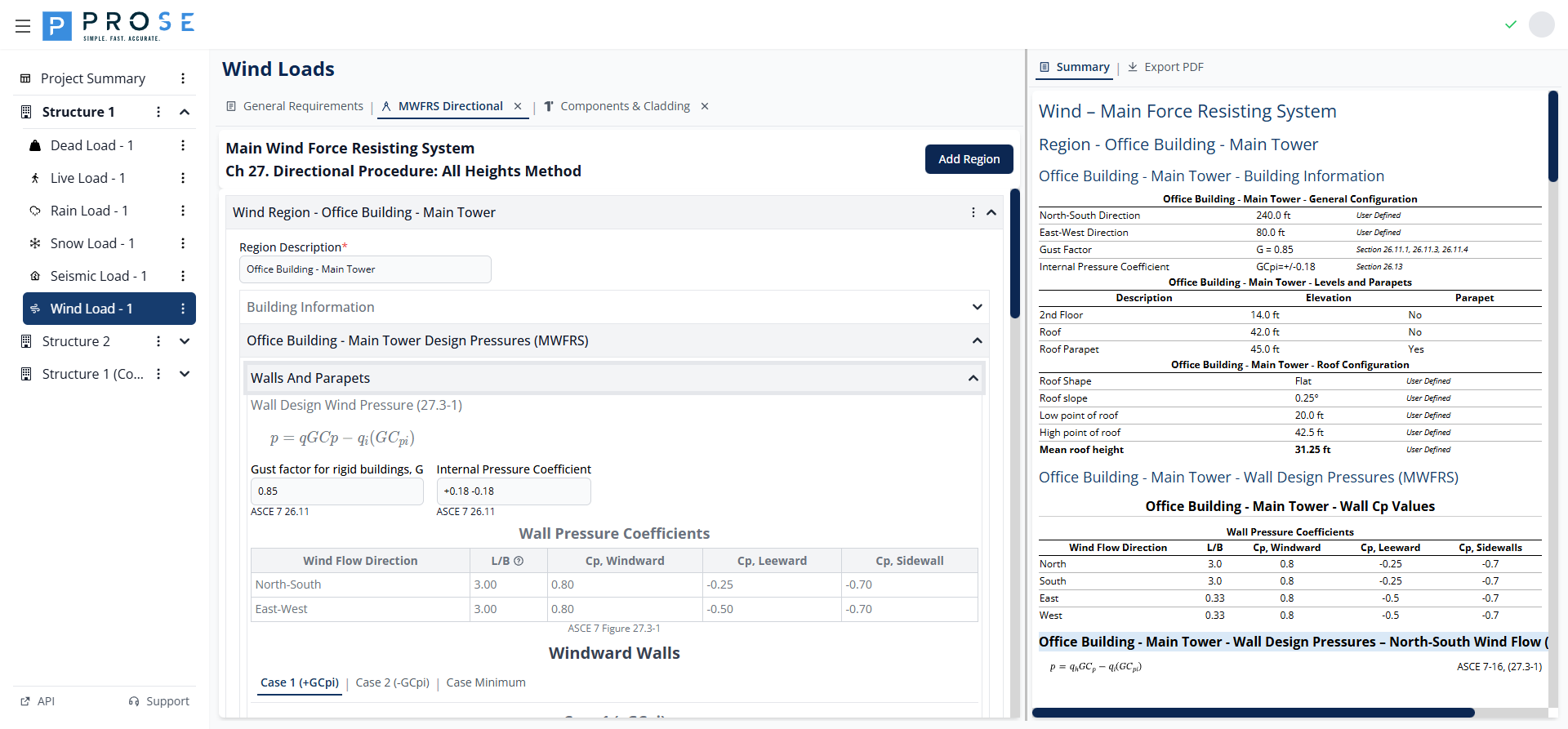 MWFRS Design Pressures - Walls